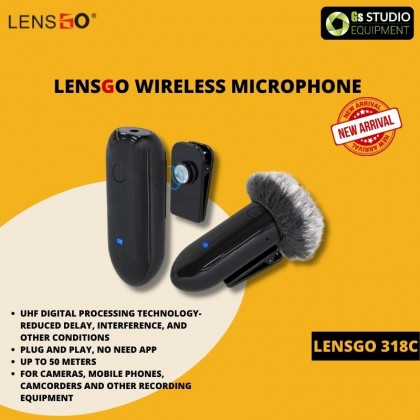 LensGo LWM-318C 318C Single Wireless Lavalier Microphone for Camera and Smartphone